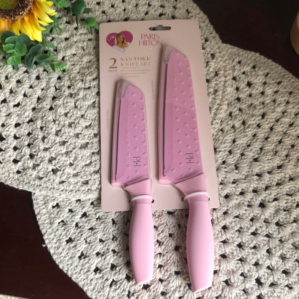 Paris Hilton Pink Santoku Knife Set with Protective Sheaths